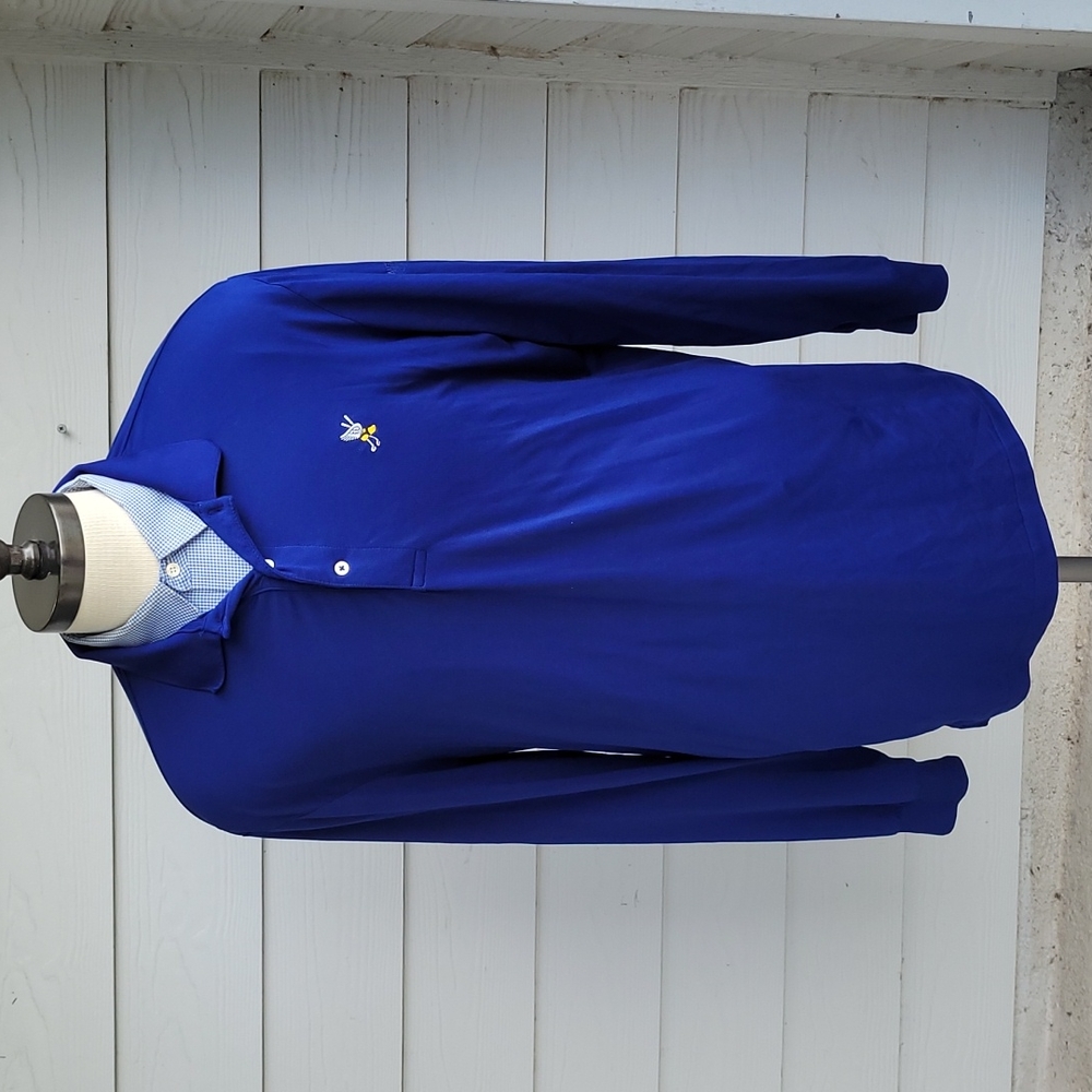 POLO GOLF Ralph Lauren Dark Blue Cantor‎ Fitzgerald Sz XL Long Sleeve Polo Shirt